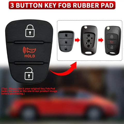 Fob Button Pad Replacement Kit For Kia Soul Rio And Sportage Models 2010 Through 2014 shown with 3 button rubber cover.