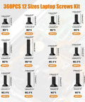 360 Piece Laptop Screws Kit With 12 Sizes M2 M2.5 M3 Replacement Tiny Screws For Motherboard And Laptop Repair DIY layout