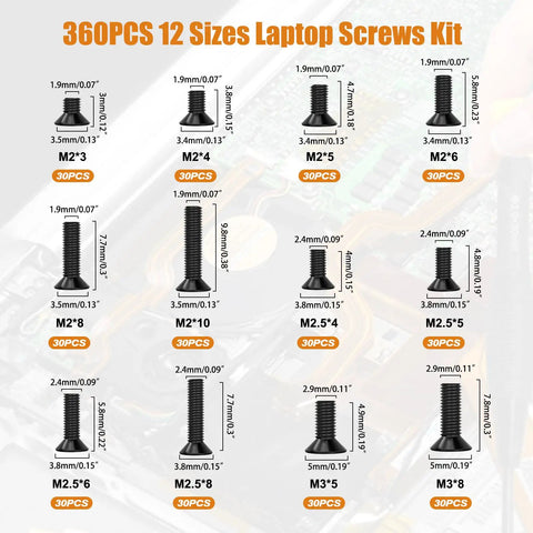 360 Piece Laptop Screws Kit With 12 Sizes M2 M2.5 M3 Replacement Tiny Screws For Motherboard And Laptop Repair DIY layout