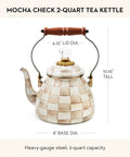 Enamel Tea Kettle For Stovetop Brown And White Mocha Check 2 Quart Capacity Teapot Style Pouring Pot With Comfortable Handle