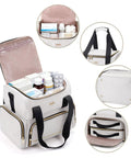 Large Medicine Storage Bag With Two Removable Cases Travel Organizer With Multiple Compartments Durable Beige With Shoulder Strap And Handles Ideal For Home Or On The Go, showing open compartments and contents.