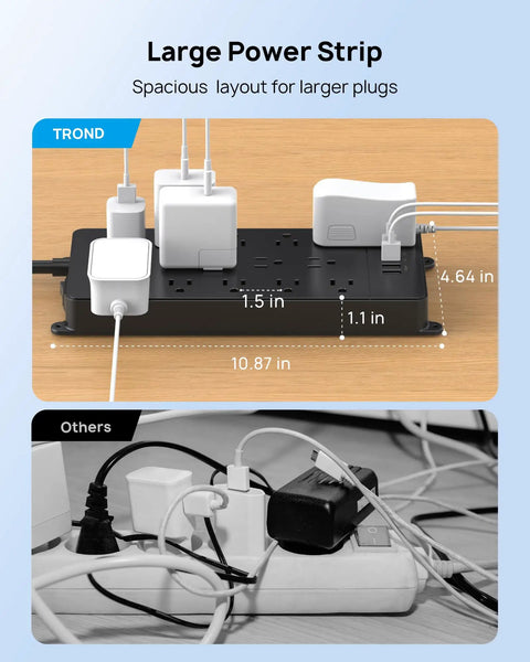 Surge Protector Power Strip With 10ft Heavy Duty Extension Cord, 32W USB C And Quick Charge 3.0 Ports, 4000J, ETL Listed in use