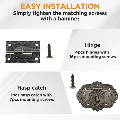 Antique Bronze Jewelry Box Hinge Hasps Lock Kit With Screws Retro Engraved Decorative Hardware for DIY repairs and decoration.