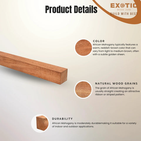 Side view of two-piece African Mahogany turning blanks, 2x2x12 inches, kiln-dried hardwood for woodturning