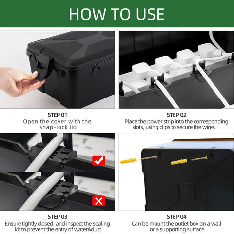 Heavy Duty Outdoor Electrical Box Waterproof IP54 Weatherproof Cord Cover With Seven Cable Seal Entries installation guide