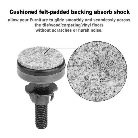 Heavy Duty Furniture Levelers Set 4 Pack Adjustable Leg Levelers With Beefy Base 1.75 Inch Steel Inserts 3/8-16 Thread Black close-up