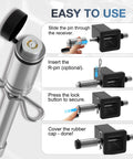 Instruction steps for using a Beefy Extra Long Four And A Half Inch Trailer Hitch Lock Pin For Two Inch, Two Point Five Inch And Three Inch Receivers Stainless Steel Heavy Duty Security Pin Universal Fit For Trucks And Towing Accessories.