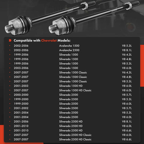 Front Inner Tie Rod End For Chevy GMC Cadillac Trucks And SUVs Bolt On Direct Replacement Fits Silverado Avalanche Suburban Tahoe Yukon Escalade And More 1999 2010 Replace Worn Steering Linkage For A Smooth Ride: steel tie rod ends with threaded ends
