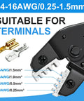 Heavy Duty Ratchet Wire Crimper Tool Hella Tight Grip For Open Barrel Terminal Connectors compatible with 24-16 AWG terminals.