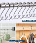 20 Pack 3.4 Inch Stainless Steel S Shaped Hooks Heavy Duty Hangers for kitchen, bathroom, and closet hanging towels and coats.