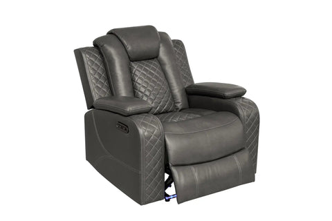 Leather Power Recliner Sofa Set With LED Ambient Lighting Three Piece Home Theater Seating Sofa Loveseat And Chair Wireless Charging