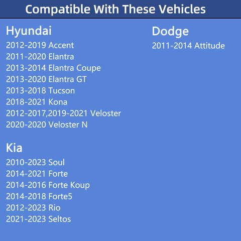Compatible vehicles for Engine Crankshaft Position Sensor Replacement For Hyundai And Kia Fits Elantra Accent Tucson Veloster Kona Soul Seltos Rio Forte Elantra GT And Coupe Veloster N 2010s To 2023 Models