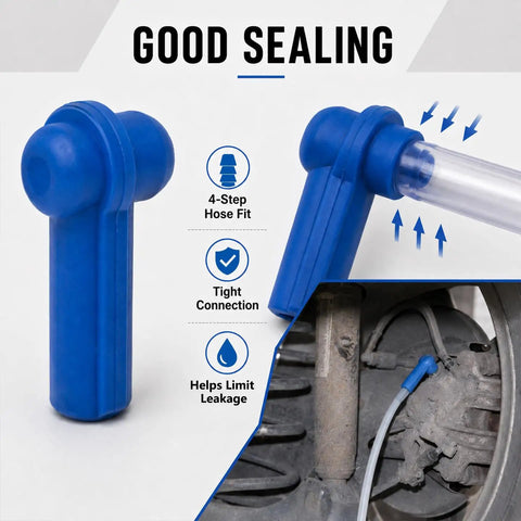 Sleek 5 Piece Brake Bleeder Connector Kit With Hose Adapter And Coupler Fittings For Cars Trucks SUVs To Make Fluid Changes Fast And Mess Free Blue blue plastic hose adapter with tight seal for brake bleeding