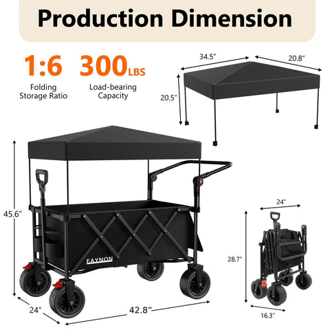 3 in 1 Collapsible Wagon With 300 Lb Weight Capacity Heavy Duty Utility Cart dimensions and foldable design