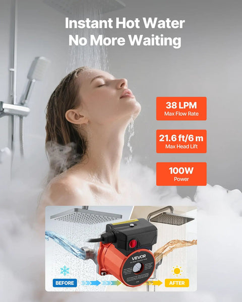 Real Deal Hot Water Recirculating Pump Featuring 10 Gpm Flow And 3 Speed Settings For Instant Home Comfort And Zero Drama Plumbing Performance On 110 Volt Heaters in a shower setting.