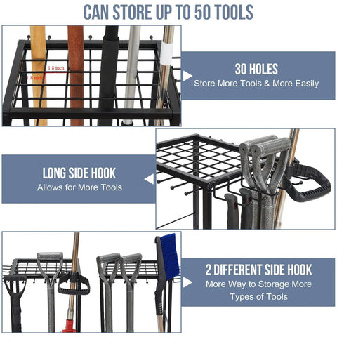 Heavy Duty Corner Garden Tool Organizer For Garage And Shed Storage That Holds Up To 50 Long Handled Tools Rakes Brooms Shovels