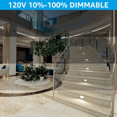 Indoor staircase with Dope LED Step Lights 3CCT Dimmable 120-277V For Indoor Outdoor Stairway Lighting IP65 Zinc Alloy