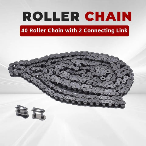 40 Roller Chain, 10 Feet, With Two Connecting Links, Built To Last For Go Karts And Mini Bikes, Carbon Steel