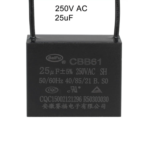 Ceiling Fan Capacitor CBB61 25uF 250V AC 2 Wires Metallized Polypropylene Film Capacitor 48x38x26mm for motors