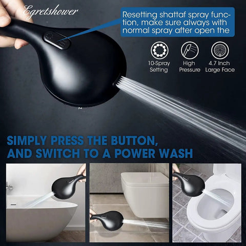 High Pressure Handheld Shower Head With Ten Spray Settings And Detachable Five Foot Hose power wash function demonstration