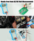 Go-To All-In-One 6000 Counts TRMS Digital Multimeter With Auto Ranging measuring voltage on circuit board and car battery