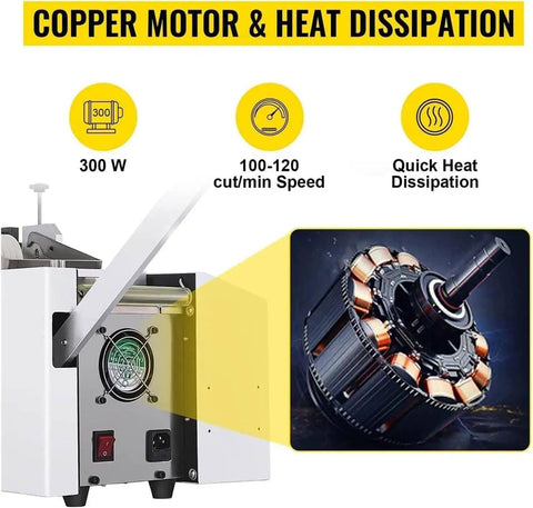 Automatic Heat Shrink Tube Cutting Machine With Digital Display wire stripper showcasing a 300W copper motor and quick heat dissipation.
