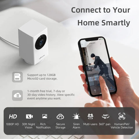 Indoor Security Camera For Home 360 Degree 1080P WiFi Baby And Pet Monitor With Phone App showing live video feed