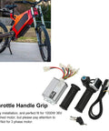 Brushed 36V 25A Ebike Controller And Twist Throttle Kit With Real Time Battery Display And Locking Handle next to a red electric bike