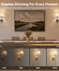 Battery Operated Wall Sconce Set of 2, RF Remote, Grey and Grey Shade illuminating a dining area with stepless dimming.
