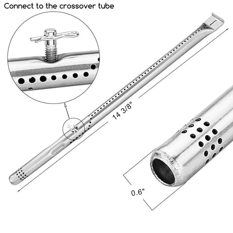 Charbroil Advantage Series 4 Burner Grill Replacement Parts Kit With Stainless Steel Burner Tube, Heat Tent Shield, Heat Plate, And Adjustable Crossover Tube For 463344116 And 466344116 Gas Grills showing adjustable crossover tube with dimensions.
