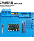 Pro Grade Heat Resistant Solder Pad With Anti Static Magnetic Silicone Large Workbench Pad With Built In Scale For Cell Phones Computers And Electronics Repairs 17.7 By 11.8 Inches Blue The Must Have DIY Tech Fix Station, with tools and circuit board