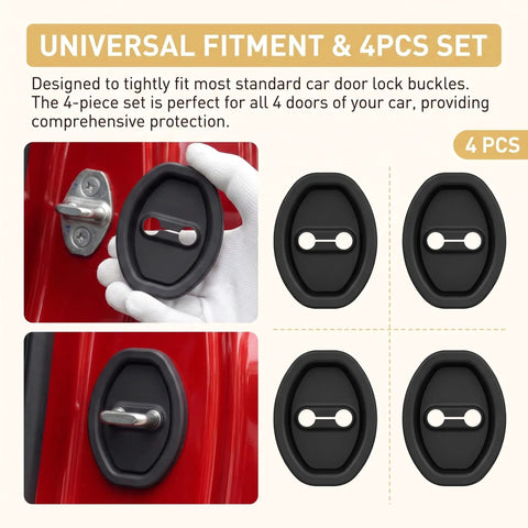 Slick Silicone Door Lock Protectors Universal Auto Latch Guards in black, 4-piece set fitting standard car door locks.