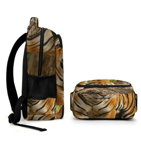 Dope Striped Forest Tiger Print Unisex Backpack With Huge Capacity, Durable Polyester For Everyday Use, side and front view