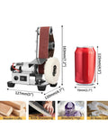 Mini Desktop Belt Sander And Electric Polishing Machine With Vertical Design To Save Space. Includes 10 Sanding Belts for various metal wood projects.