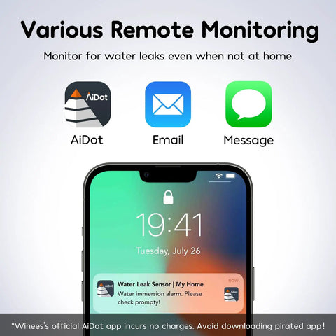 WiFi Water Leak Detector Kit, 3 Pack With 100dB Adjustable Alarm, Real Time Leak Alerts Via Email And SMS, smartphone notifications