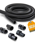 10 Ft Dust Collection Hose Kit with 5 fittings for woodworking tools and shop vacuums, coiled hose and connectors shown