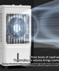 Heavy Duty Portable Evaporative Swamp Cooler With 40L Tank And Three Speed Settings showcasing air flow and fan blades.