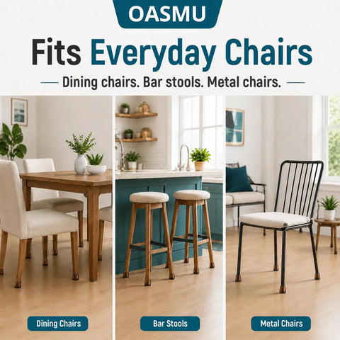 Heavy Duty Silicone Chair Leg Protectors With Felt Bottoms keep hardwood floors pristine under dining chairs, bar stools, and metal chairs.