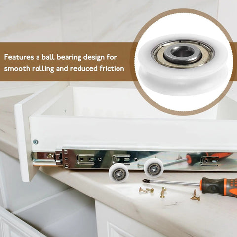 Smooth 1.5 Inch Small Ball Bearing Rollers With Deep Groove Steel Design For Skateboard Wheels And Industrial Machinery Gear, Featuring Durable Nylon Construction For Long Lasting Performance And Quick Setup Jobs, installed in drawer hardware.