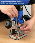 Powerful 850W Plunge Router Kit for woodworking with soft start being adjusted with 3-position revolving depth feature