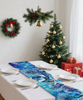 Cozy Linen Christmas Table Runner With Blue Snowy Village Winter Scene For The Fam And Family Holiday Gatherings 13x72 Inches 2D Printed