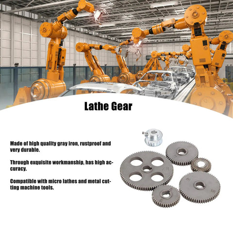 11Pcs Dope Mini Lathe Gear Set With 17 Teeth Motor Pulleys and industrial robotic arms in a factory setting