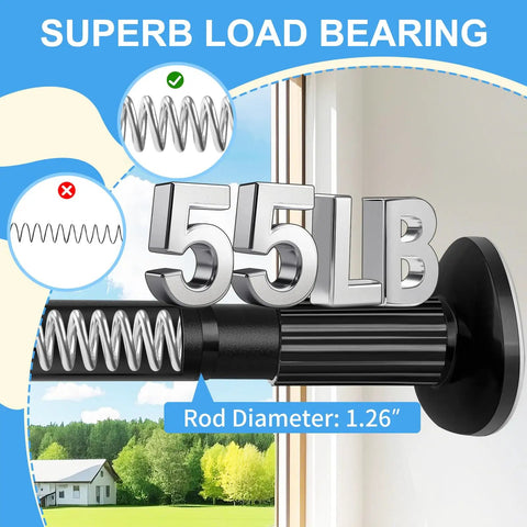 No Drill Tension Curtain Rod Extends 51 To 126 Inches Easy Install For Indoor Or Outdoor Use Rust Resistant 1.26 Inch Diameter