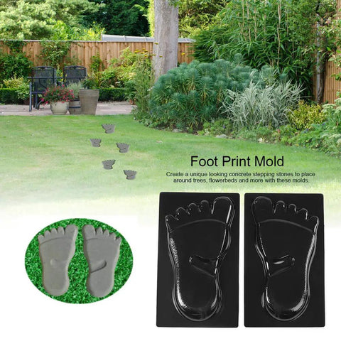 Two Pack Footprint Molds For Concrete Path Pavers, Garden Stone Stepping Stone Molds in a garden setting, durable ABS plastic.