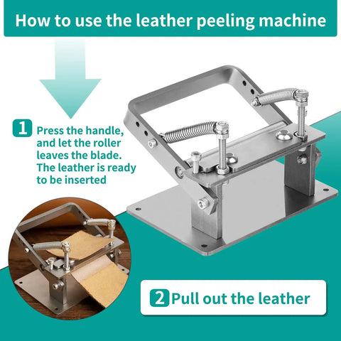 Pro Grade Leather Skiver And Cutter Kit with Skiving Machine Peeler, showing stainless steel device for leather thinning.