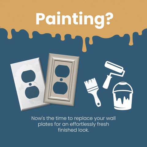 Illustration of wall plates and painting tools for home interior upgrades.