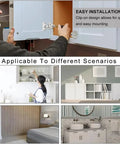 Two Pack Stainless Steel Cabinet Door Hinges With Hydraulic Damper And Soft Close Quiet Wardrobe Hinge Set Concealed Mount Screws Included For Cabinets And Wardrobes, easy installation shown in kitchen, living room, bedroom, and bathroom scenarios.