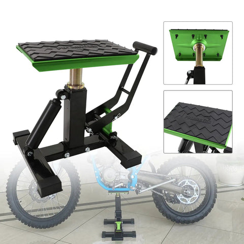 Dirt Bike Stand And Hydraulic Lift Jack For Motorcycles Pro Grade Heavy Duty Maintenance Lift With Aluminum Construction And Adjustable Height And Quick Raise Function Green For Fast Setup