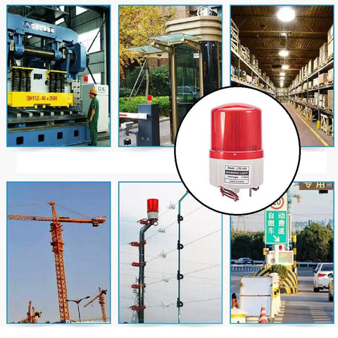 Image showing LTE1101J 24V Warning Light Industrial Signal Tower Lamp Red LED beacon in various industrial settings.