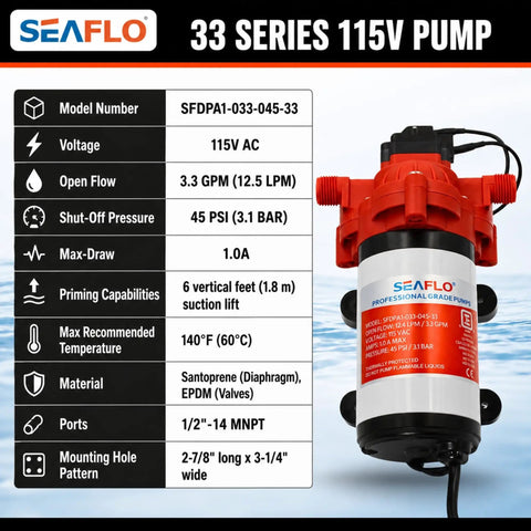 Image of 3.3 GPM 45 PSI Self Priming Fresh Water Pump For RV And Caravan With Automatic Demand And Smart Pressure Switch